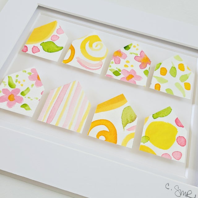 New whimsical watercolor 3D collage artwork collection! These little houses are hand cut from my original paintings on...