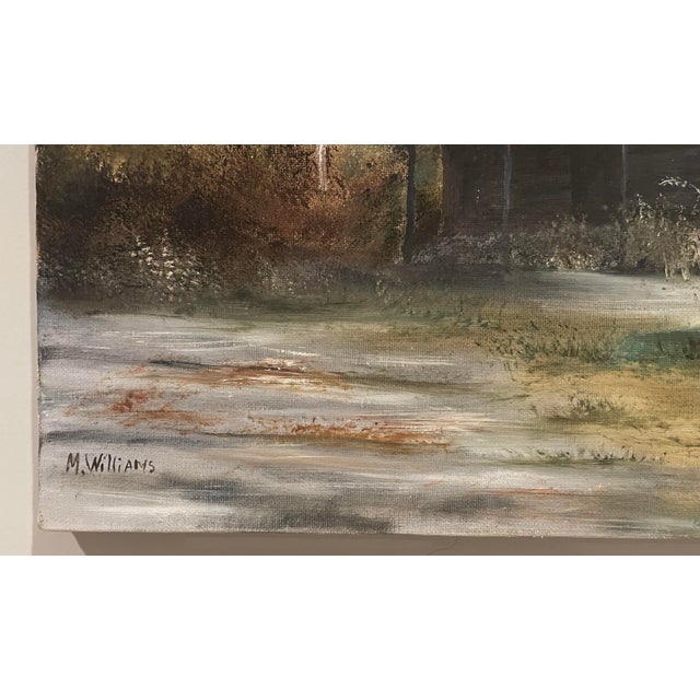 Traditional 1970s Cabin Scene Oil on Canvas by Williams For Sale - Image 3 of 4