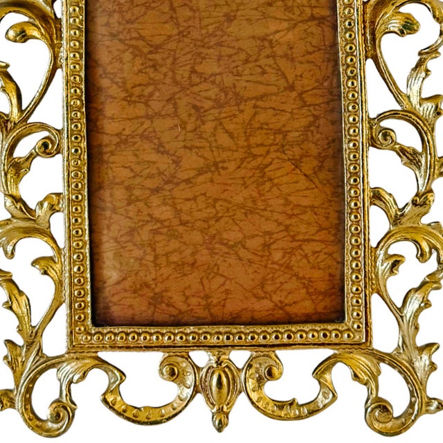 Victorian Mid 20th Century Cast Brass Rococo Style Ornate Wall Hanging Photo Frame For Sale - Image 3 of 7