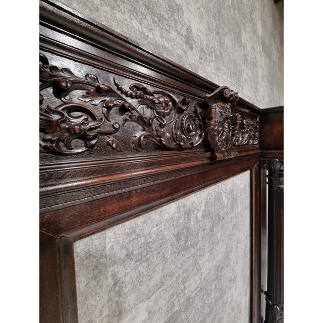 Antique Neo-Renaissance Gothic Slavonian Oak Fireplace For Sale - Image 9 of 18