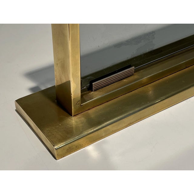 Smoked Glass and Brass Fireplace Screen For Sale - Image 11 of 13