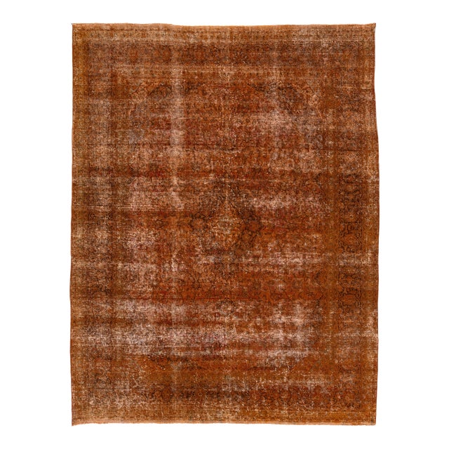 Antique Persian Overdyed Wool Rug in Orange With Floral Design For Sale