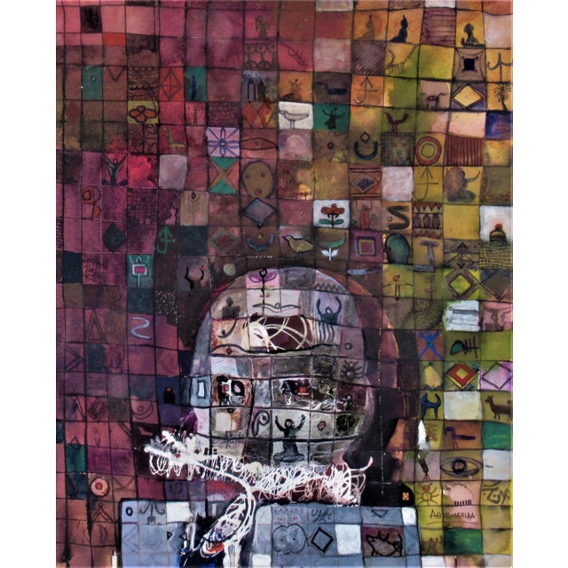 This artwork "Untitled" c.2000 is a watercolor and gouache on paper by noted Sudanese artist Ahmed Abushariaa, b. 1966, It...