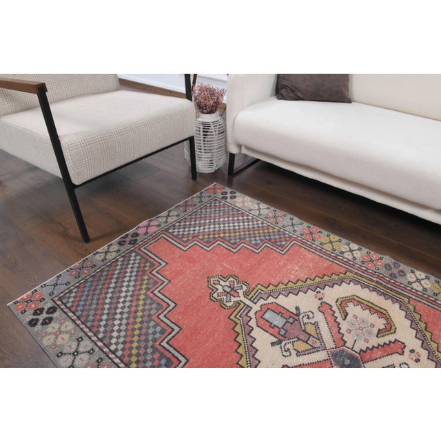 Vintage Turkish Oushak Handmade Wool Cotton Red Area Rug For Sale - Image 9 of 11