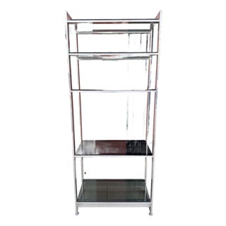 Mid Century Modern Five Shelf Aluminum & Black Glass Etagere For Sale