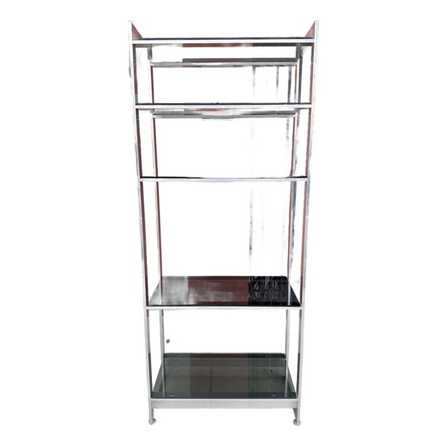 Mid Century Modern Five Shelf Aluminum & Black Glass Etagere For Sale