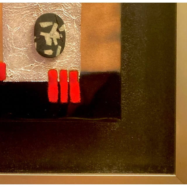 Metal "Study in Silver, Black and Red" Original Painting, Framed For Sale - Image 7 of 7