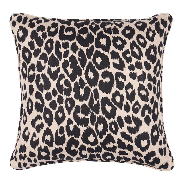 Schumacher Iconic Leopard 18" Pillow in Ebony/Natural For Sale