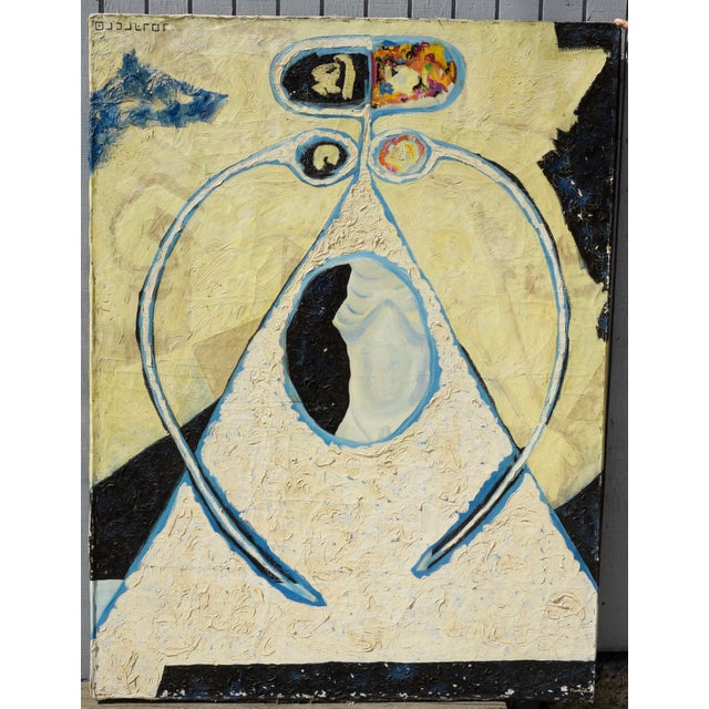 Mid Century Yellow and Blue Large Scale Abstract by Louis Earnest Nadalini For Sale - Image 4 of 7