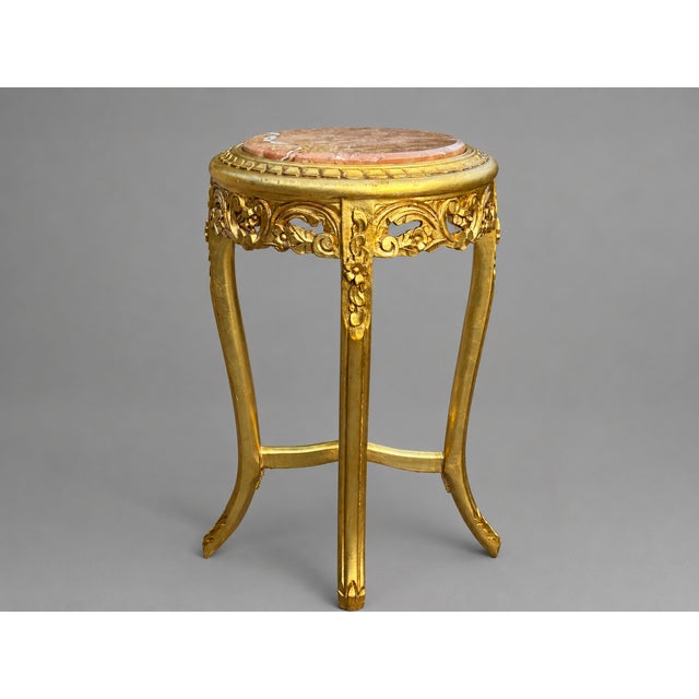 1950s Artisan Louis XVI Gold Beech Marble Side Tables-Pair For Sale - Image 6 of 12