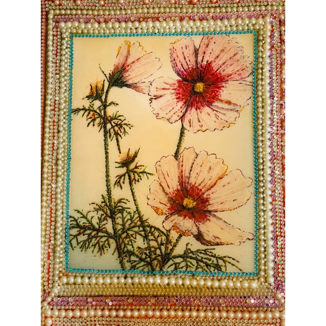 1970s 1970s Unique American Artwork Floral Collage With Beads on Canvas For Sale - Image 5 of 6