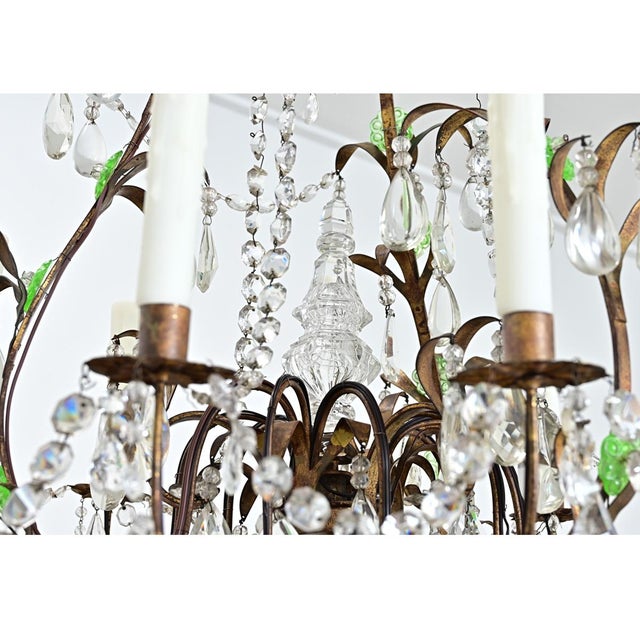 Late 19th Century French Brass Chandelier with Clear & Green Crystals For Sale - Image 10 of 17