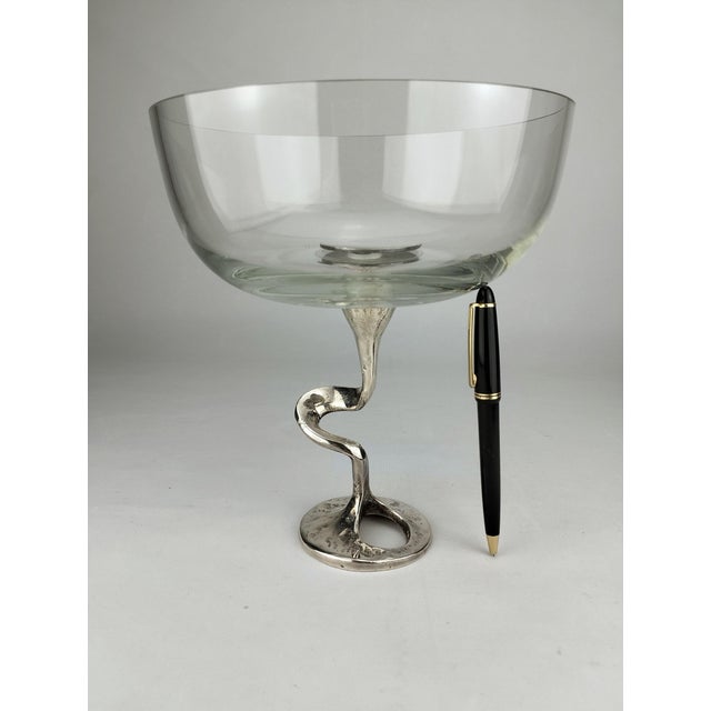 Mid-Century Glass Bowl with Organically Shaped Metal Base by Kurt Jesch for Amadeo / Fratelli Tonini, 1970 For Sale - Image 11 of 12