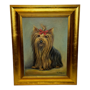 Yorkshire Terrier Portrait “Duchess” With Congo Pink Bow, 1987 — After the Style of John Emms