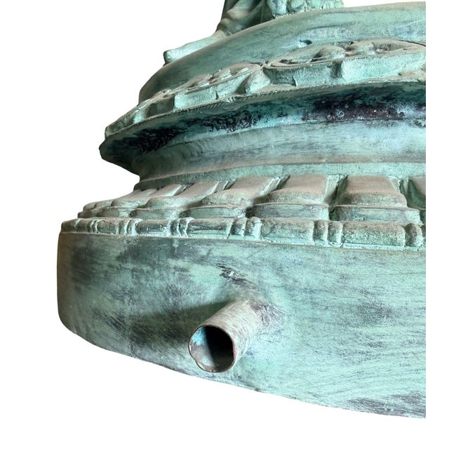 Monumental Classical Tiered Fountain With Shell Basins – Verdigris Patina – 11 Ft Tall For Sale - Image 10 of 10