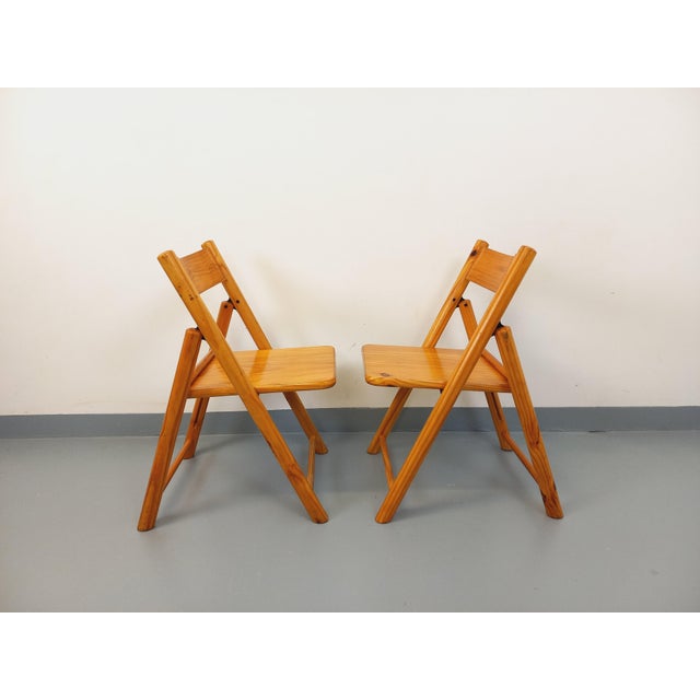 Vintage Folding Pine Chairs, 1980s, Set of 2 For Sale - Image 4 of 18