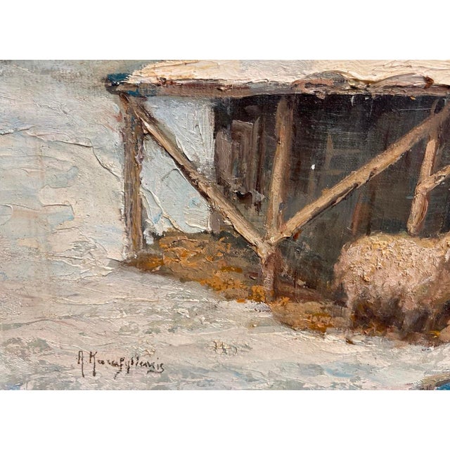 1960s Painting: Winter Countryside Scene With Livestock Barn For Sale In West Palm - Image 6 of 12