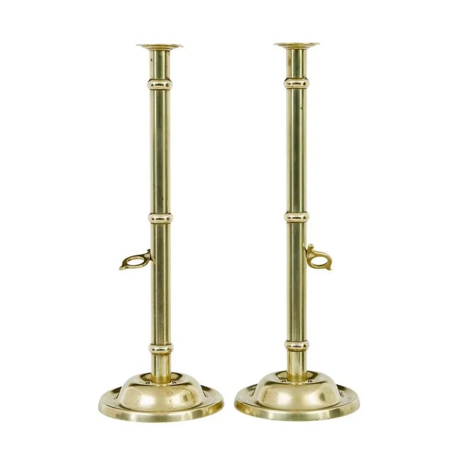 19th Century Arts & Crafts Brass Candlesticks, Set of 2 For Sale - Image 6 of 7