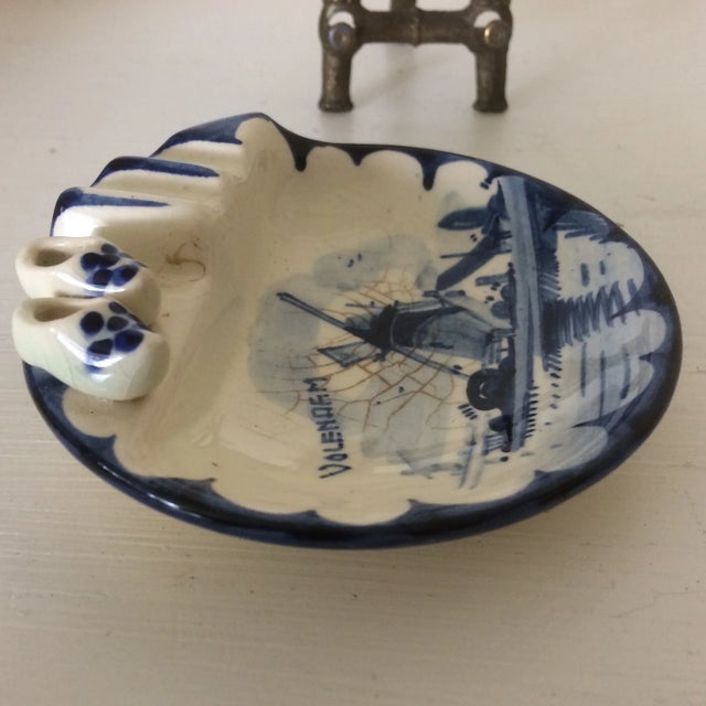 Delft Vintage Blue and White Delft Ashtray With Brass Stand For Sale - Image 4 of 13