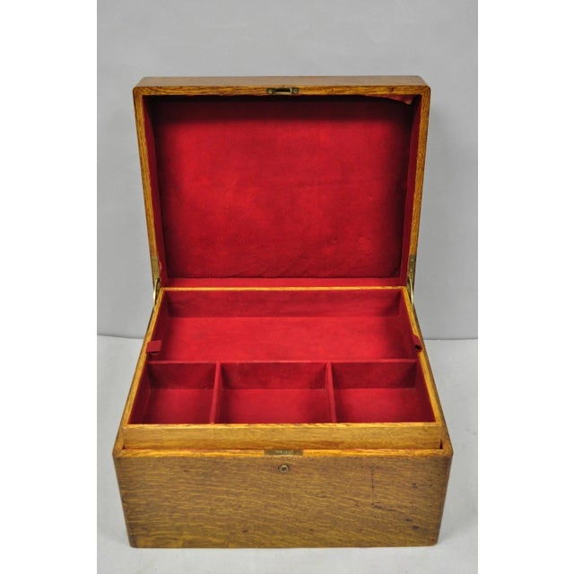 Antique Arts & Crafts Quartersawn Oak Fitted Silverware Case Flatware Chest Box For Sale - Image 11 of 18