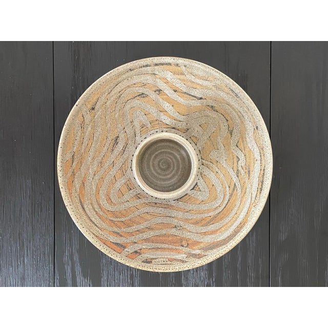 Ceramic Vintage Studio Pottery Serving Platter With Attached Dip Bowl For Sale - Image 7 of 9