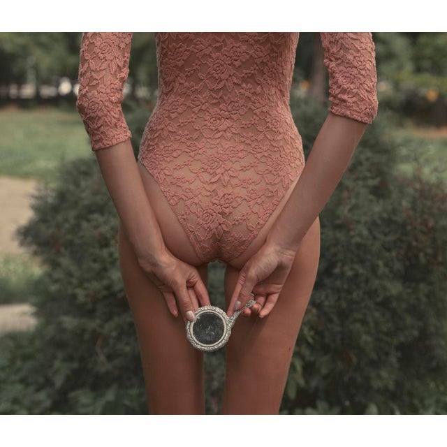 Royal Tea Lace by Dasha and Mari Watch your back, a model dressed in nude lace, 2019. Limited edition print (edition size...