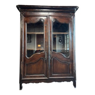 Early 19th Century French Provincial Solid Oak Glass Door Armoire For Sale