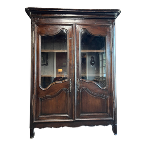 Early 19th Century French Provincial Solid Oak Glass Door Armoire