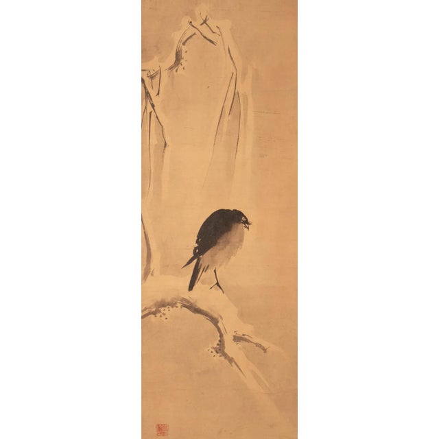 1920s Late Meiji to Early Showa Japanese Watercolor Scroll "The Crow and the Snow" For Sale In Dallas - Image 6 of 12