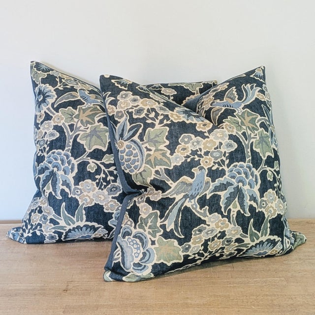 Lee Jofa Lee Jofa Posy Pillows in Denim/Slate - Pair For Sale - Image 4 of 6
