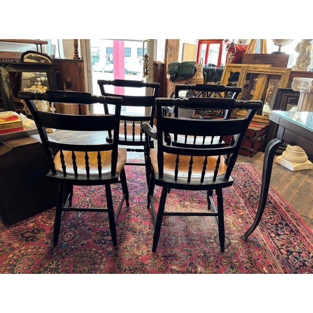 Traditional 1990s Set of 4 L. Hitchcock Stenciled Back Wood Dining Chairs For Sale - Image 3 of 6