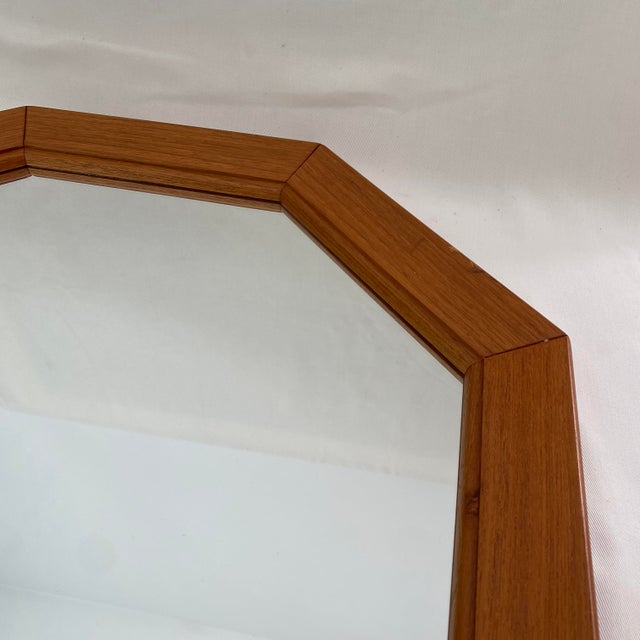 Mid-Century Modern Vintage Wood Octagonal Wall Mirror For Sale - Image 3 of 5