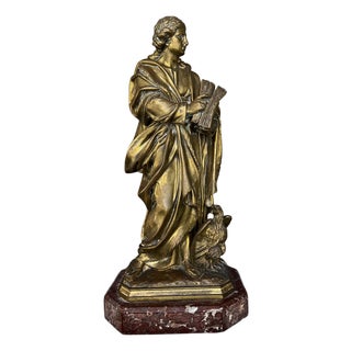 Late 19th Century Pewter & Bronzse Saint John the Evangelist Sculpture by Bertini, Bronze Sculpture by Bertini, 1890 For Sale