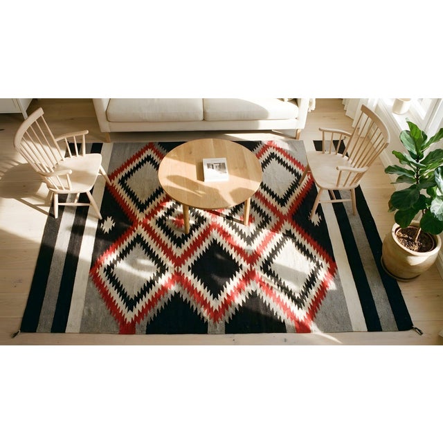 1940s Gray Zig Zag Tribal Antique American Navajo Carpet 3'9" X 6' Flatweave Wool Rug For Sale - Image 14 of 14