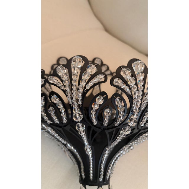 Art Deco Pair Schonbek Rivendell Black Matte Crystal Sconces Unused For Sale - Image 3 of 5