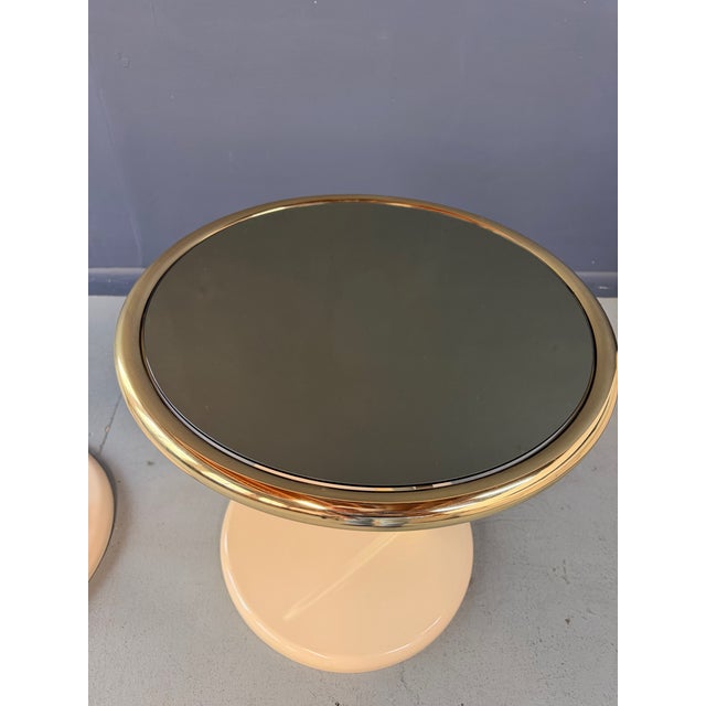 Vintage Pair of Casprini Italian Postmodern Side Tables in Brass, Grey Glass and Lacquer For Sale - Image 10 of 12