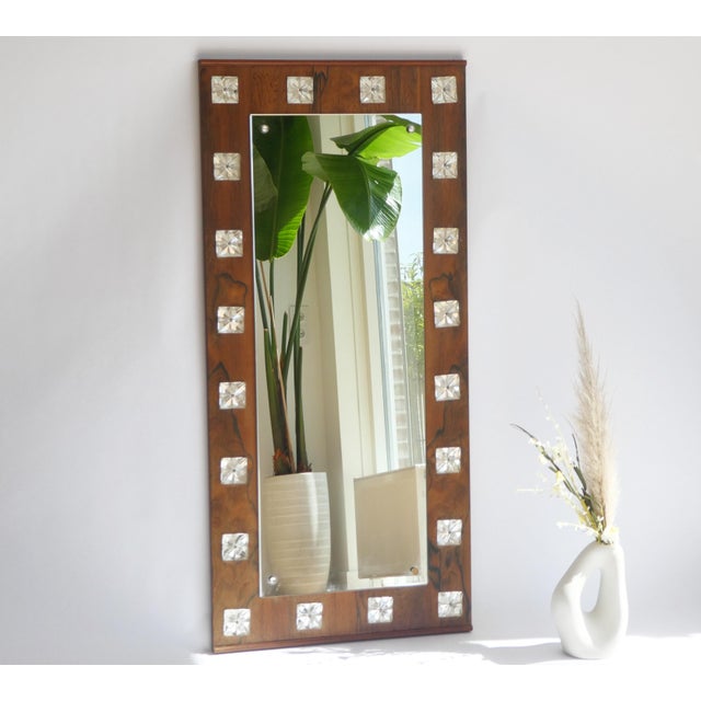 Wood Mid-Century Scandinavian Swedish Full-Length Mirror with Acrylic Decoration, 1960s For Sale - Image 7 of 10