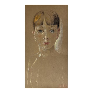 A 1935 Young Girl’s Portrait in Pastels on Paper, Signed For Sale