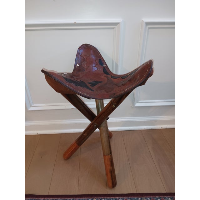 Bring Home a 1970s Character With This Vintage Leather Tripod Campaign Stool. For Sale - Image 9 of 9