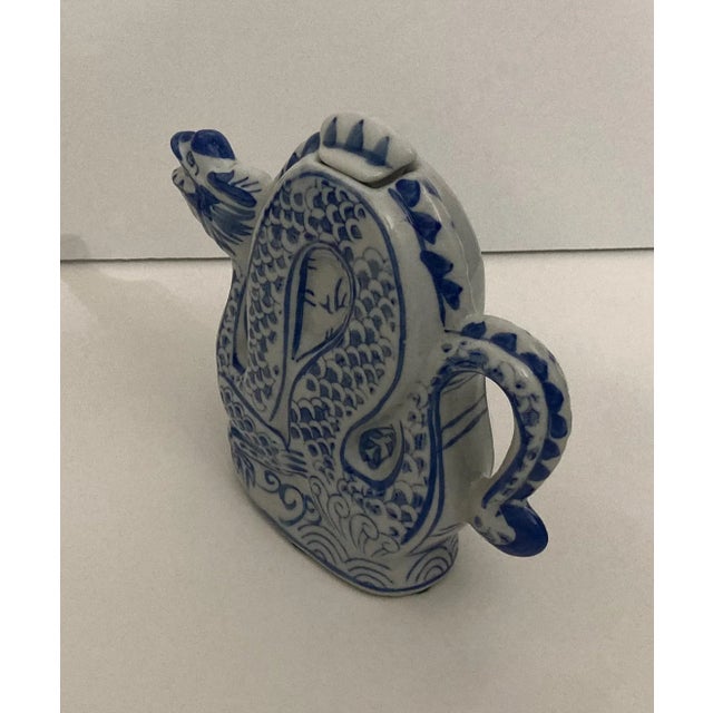 1990s Chinese Blue & White Ceramic Dragon Bottle For Sale - Image 4 of 7