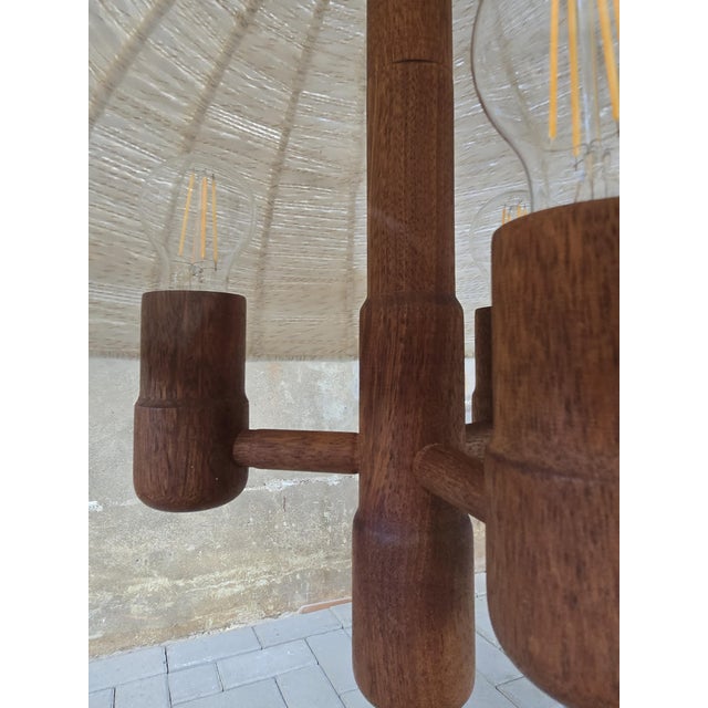 Vintage Teak and Wool Ceiling Light by Domus, Germany, 1970s For Sale - Image 12 of 13