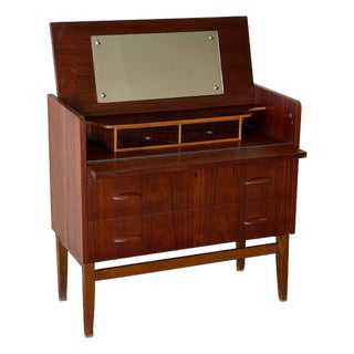 Mid Century Danish Teak Vanity Desk With Mirror – Scandinavian Dressing Table 1960s For Sale