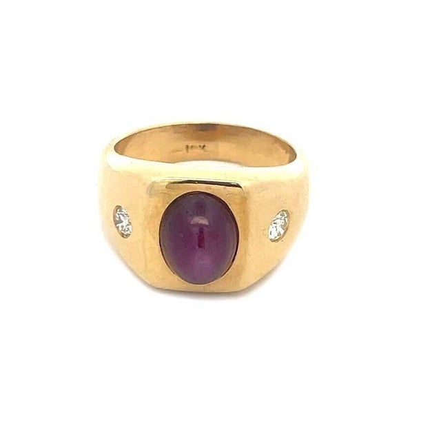 Contemporary Star Ruby Diamond Men's Ring 18k Yellow Gold Size 9.5 For Sale - Image 3 of 7