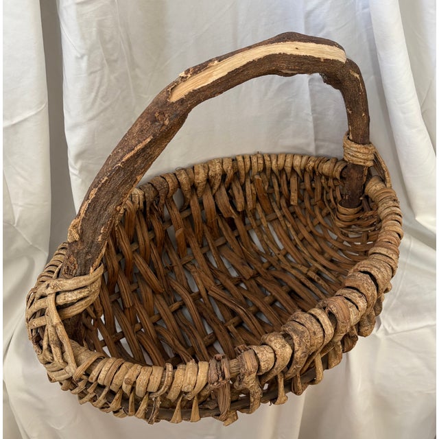 Lg Vintage Rustic Harvest Branch Woven Basket For Sale In Palm Springs - Image 6 of 7