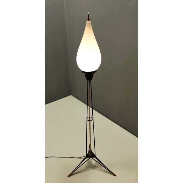 1950s White Opaline Glass and Black Iron Floor Lamp from Stilnovo, Italy, 1950s For Sale - Image 5 of 13