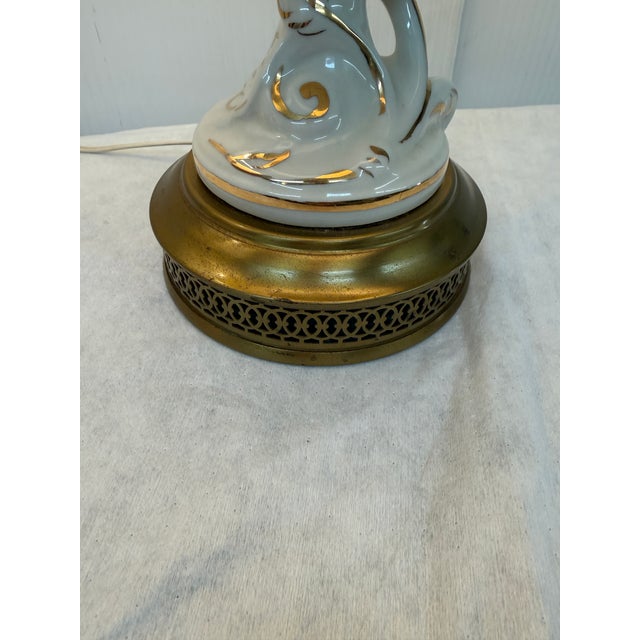 Late 20th Century White Porcelain With Gold Swirls Table Lamps, Pair For Sale - Image 5 of 12