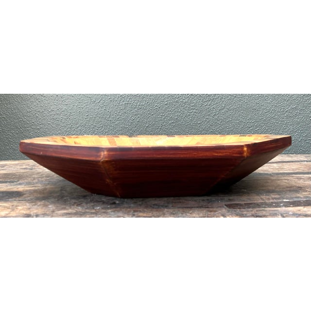 Vintage Parquet Rattan Wood Bowl For Sale - Image 11 of 12