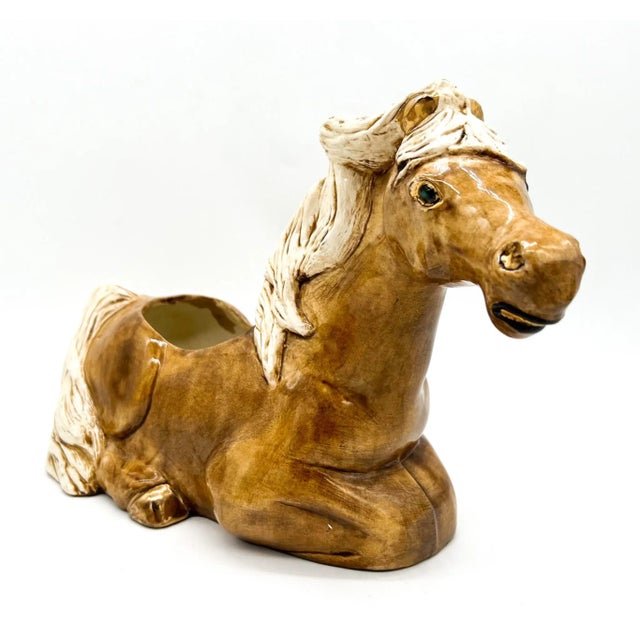 Vintage Western Horse Ceramic Planter With Gold Accents – Western / Farmhouse / Eclectic For Sale - Image 11 of 14