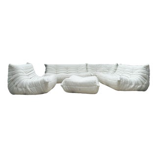 Togo Sofa Set by Michel Ducaroy for Ligne Roset, 5 Piece in White Boucle, Set of 5 For Sale
