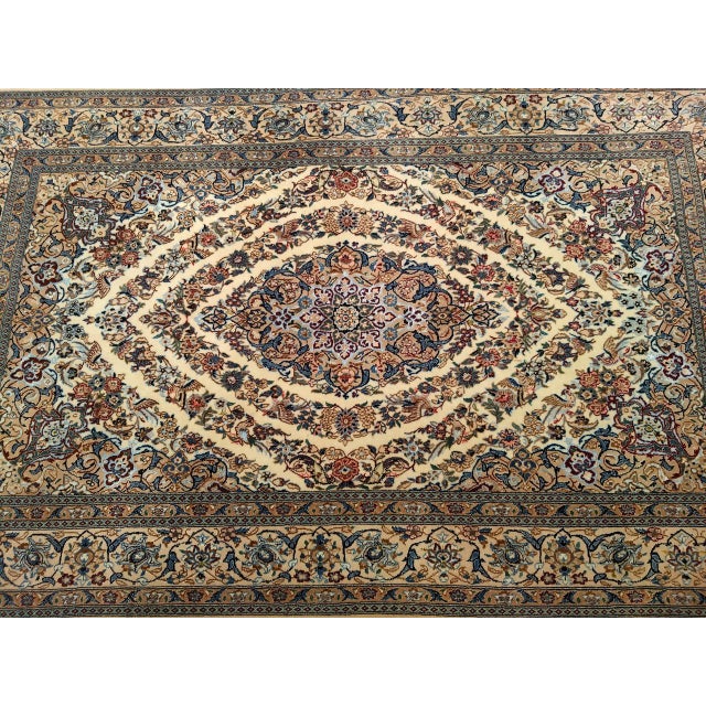 Persian Vintage Persian Nain Area Rug, Hand-Knotted Wool & Silk, Garden of Paradise Pattern, 4x7, Ivory & Blue For Sale - Image 3 of 12
